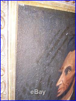 Antique American Folk Art Oil Painting Portrait President Abraham Lincoln