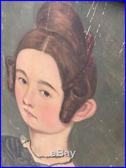 Antique American Folk Art Panel Painting Portrait Paintings