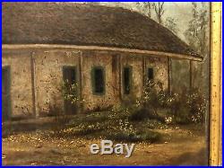 Antique American Folk Art Primitive Sharecropper Landscape Farm Oil Painting b