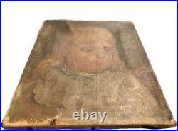 Antique American Folk Art Primitive Victorian Childrens Portrait Oil Painting