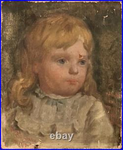 Antique American Folk Art Primitive Victorian Childrens Portrait Oil Painting