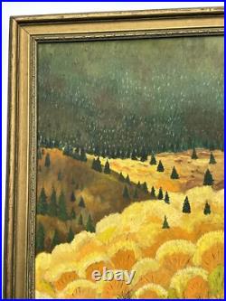 Antique American Folk Art Regionalism Painting Farm Landscape Children 24 Inch