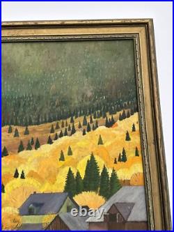 Antique American Folk Art Regionalism Painting Farm Landscape Children 24 Inch