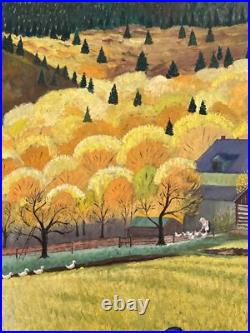 Antique American Folk Art Regionalism Painting Farm Landscape Children 24 Inch