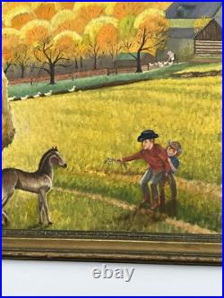 Antique American Folk Art Regionalism Painting Farm Landscape Children 24 Inch