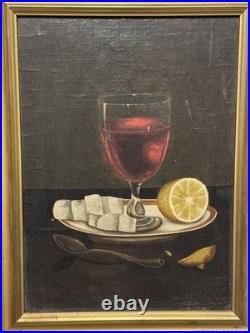 Antique American Folk Art Still Life Painting Lemon, Wine and Sugar Dated 1901