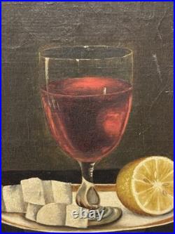 Antique American Folk Art Still Life Painting Lemon, Wine and Sugar Dated 1901