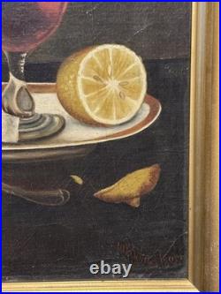 Antique American Folk Art Still Life Painting Lemon, Wine and Sugar Dated 1901