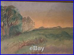 Antique American Naive Folk Oil On Board Pastoral Landscape Painting Cows OOB