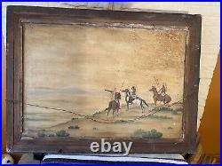 Antique American Southwest Folk Art Double Sided Painting Indians Deer Hunter