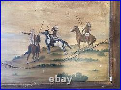 Antique American Southwest Folk Art Double Sided Painting Indians Deer Hunter