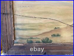 Antique American Southwest Folk Art Double Sided Painting Indians Deer Hunter