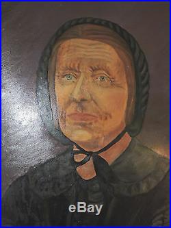 Antique American VICTORIAN Woman Naive FOLK ART Oil Portrait Painting c1860-70s