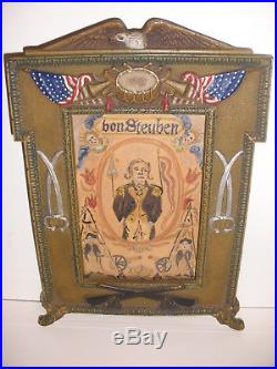 Antique American cast iron patriotic frame General von Steuben folk art painting