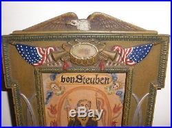 Antique American cast iron patriotic frame General von Steuben folk art painting
