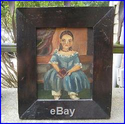 Antique Americana Folk Art Painting Child Girl Signed Jessie N Boyer Pa Artist