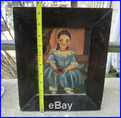 Antique Americana Folk Art Painting Child Girl Signed Jessie N Boyer Pa Artist