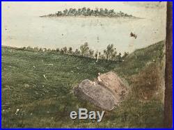 Antique Americana Painting Antique Folk-Naive Landscape Painting 1876