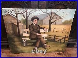 Antique Amish Folk Art Painting On Canvas