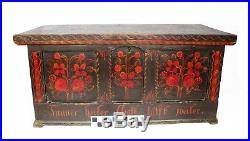 Antique Austrian / German Folk Art Painted Pine Keepsake Box / Chest