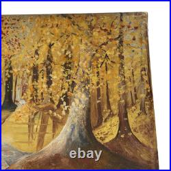 Antique Autumn Forest Tonalist Landscape Arts & Crafts Oil Painting Folk Art