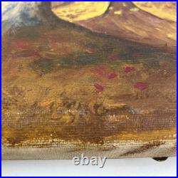 Antique Autumn Forest Tonalist Landscape Arts & Crafts Oil Painting Folk Art