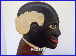 Antique Black Americana Folk Art Carved Oak Butler Stand Ashtray Old Paint 1930s