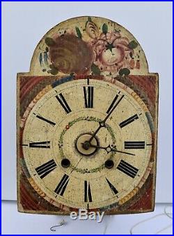 Antique Black Forest Wood Wag on Wall Clock with Folk Art Floral Painting