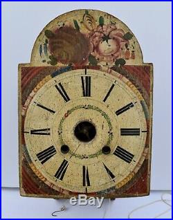 Antique Black Forest Wood Wag on Wall Clock with Folk Art Floral Painting