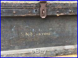 Antique Blue Painted Carpenters Tool Chest Named Folk Art Coffee Table