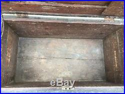 Antique Blue Painted Carpenters Tool Chest Named Folk Art Coffee Table