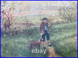 Antique British English Landscape Painting Family Hunt Folk Art 21.5 x 15 Antique British English Landscape Painting Family Hunt Folk Art 21.5 x 15