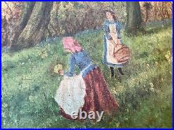 Antique British English Landscape Painting Family Hunt Folk Art 21.5 x 15 Antique British English Landscape Painting Family Hunt Folk Art 21.5 x 15