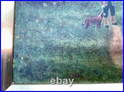 Antique British English Landscape Painting Family Hunt Folk Art 21.5 x 15 Antique British English Landscape Painting Family Hunt Folk Art 21.5 x 15