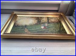 Antique British English Landscape Painting Family Hunt Folk Art 21.5 x 15 Antique British English Landscape Painting Family Hunt Folk Art 21.5 x 15