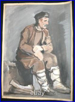 Antique Bulgarian Oil Painting Male Portrait Folk Costume