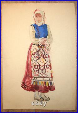 Antique Bulgarian painting traditional folk costume