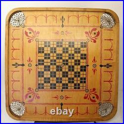 Antique Carrom Company Wood Game Board Double Sided Folk Art Painted Archarena