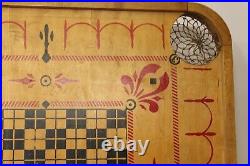 Antique Carrom Company Wood Game Board Double Sided Folk Art Painted Archarena