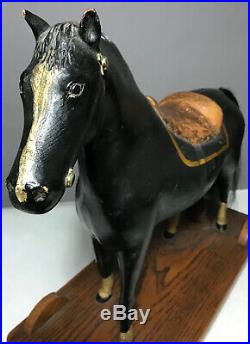Antique Carved Wood Folk Art Horse Pull Toy Old Original Paint & Leather NICE