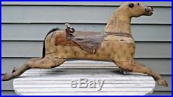 Antique Carved Wood Leather Painted Primitive Folk Art Rocking Horse Toy 19C