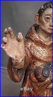 Antique Carved Wood Saint Statue 18th c. Santo Early Paint Mexican Folk Art