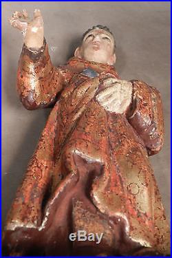 Antique Carved Wood Saint Statue 18th c. Santo Early Paint Mexican Folk Art