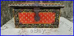 Antique Central European Hand Painted Wooden Strong Box Wood Folk Art Box
