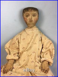 Antique Cloth Primitive Folk Art Rag Doll Oil Painted Face Large 28 Sweet