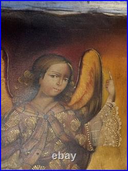 Antique Cuzco Colonial Oil Painting Archangel Gabriel 25.5X18 Inches