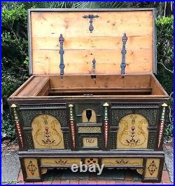 Antique Danish 1725 Dowry Wedding Chest Trunk w Painted Folk Art 295 YEARS OLD