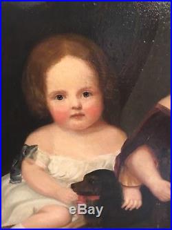 Antique EARLY AMERICAN FOLK ART Portrait Painting BROTHER & SISTER Massachusetts