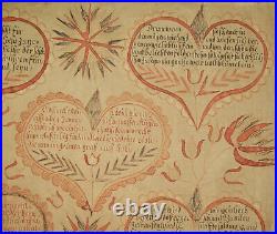 Antique Early 19th C Hand Drawn Colored Fraktur George Peter Deisert 13 Hearts