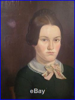 Antique Early American Folk Art Portrait Painting Lovely Last Price Reduction